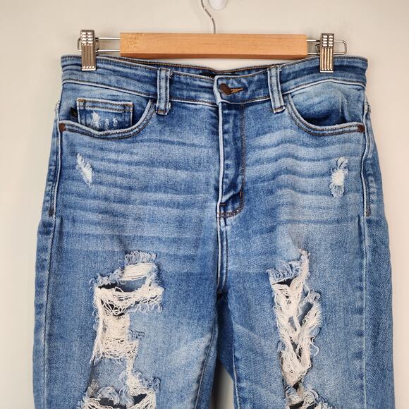 Judy Blue Boyfriend Fit Jeans Women's 5/27 Medium Wash Distressed Stretch Denim - Picture 2 of 9